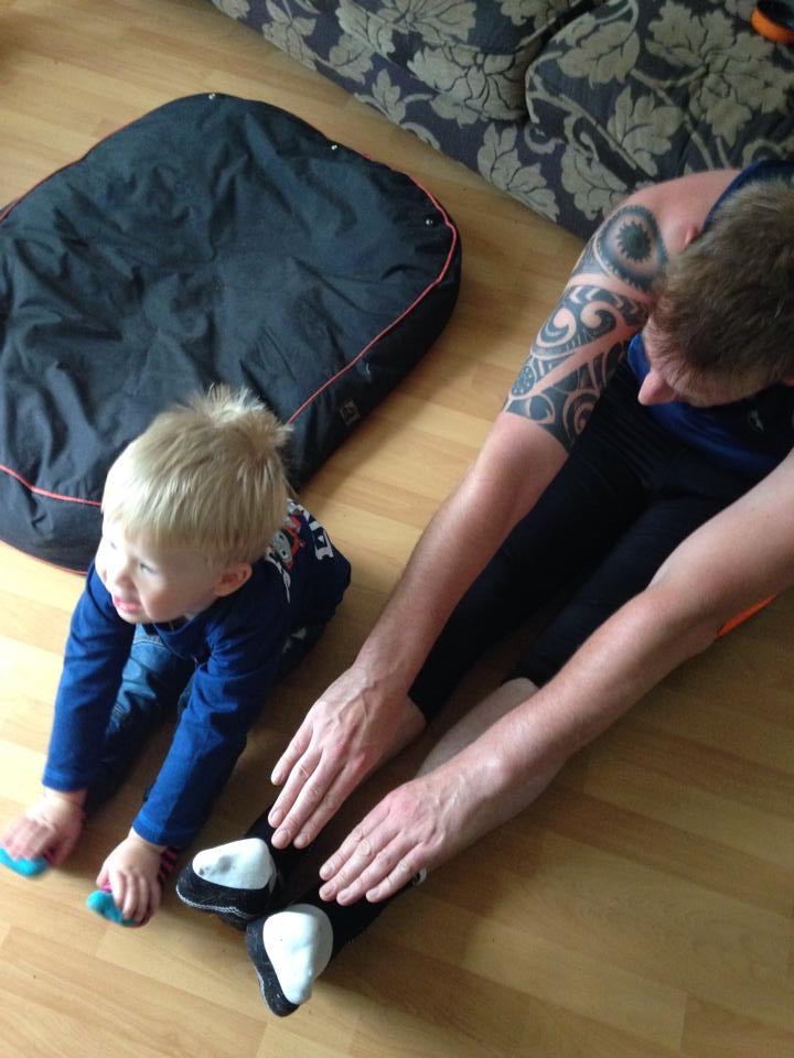 Dad & son stretching